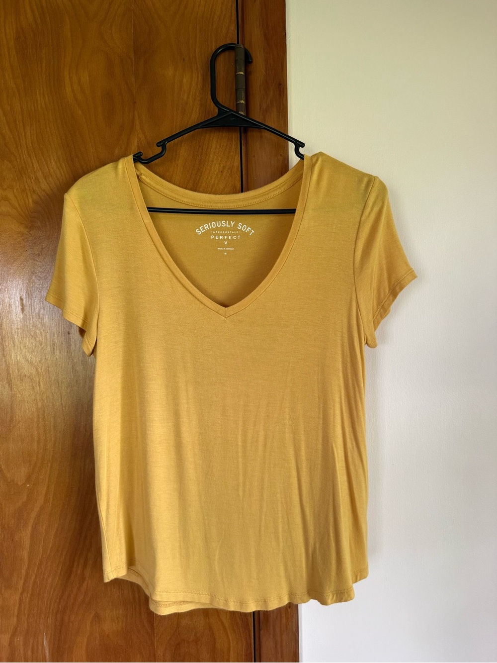 Aeropostale Women's V-Neck Tee in Mustard Yellow